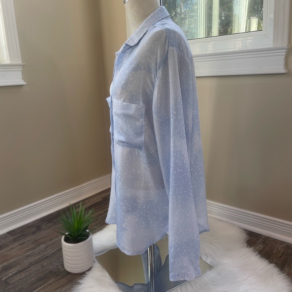 Anthropologie Cloth & Stone button down top- blue tie dye with white polka dots - Picture 6 of 10
